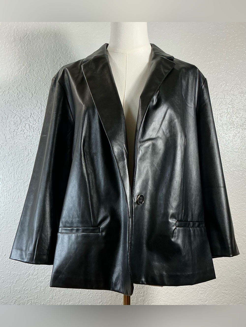 NYCC Black Faux Leather Blazer Jacket XL Open Front Vegan Leather